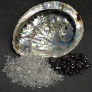 Abalone schelp set met oplaad- en ontlaad steentjes